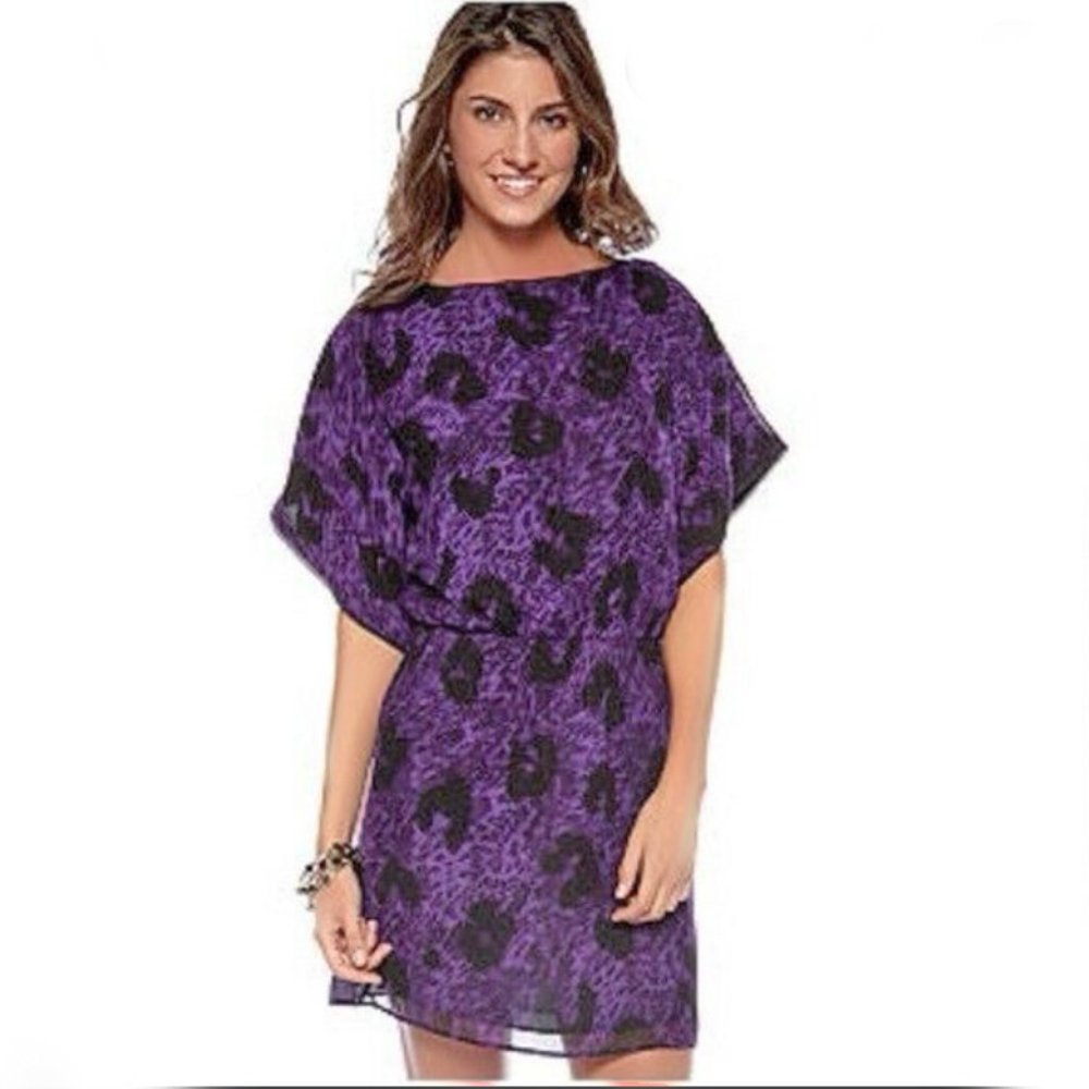 Women's Jessica Simpson Purple Black Leopard Dress Size Small Relaxed Fit